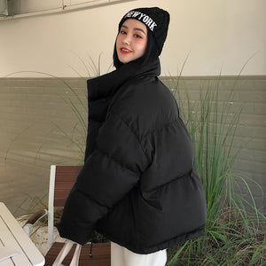 Women Solid Loose Puffer Jacket Winter Korean Chic Oversized