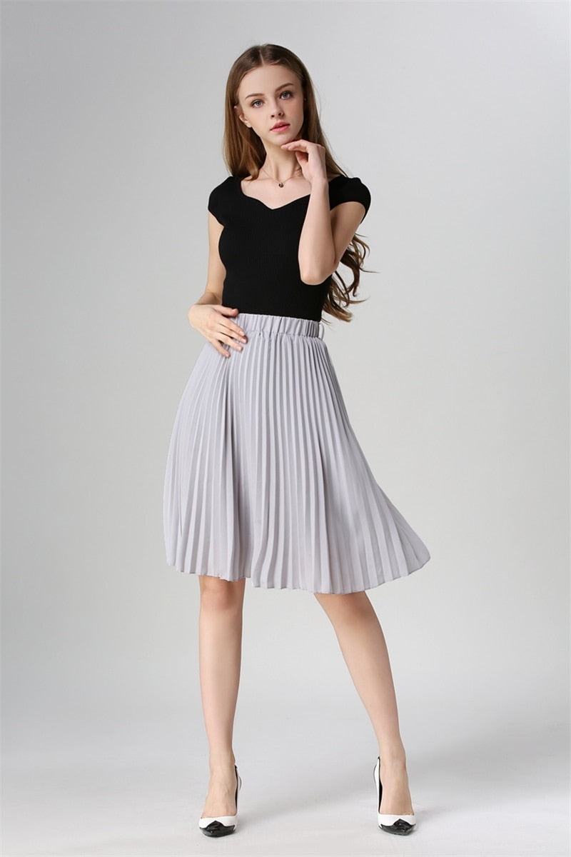 Autumn Women  Elastic High Waist Pleated Skirt - friipe