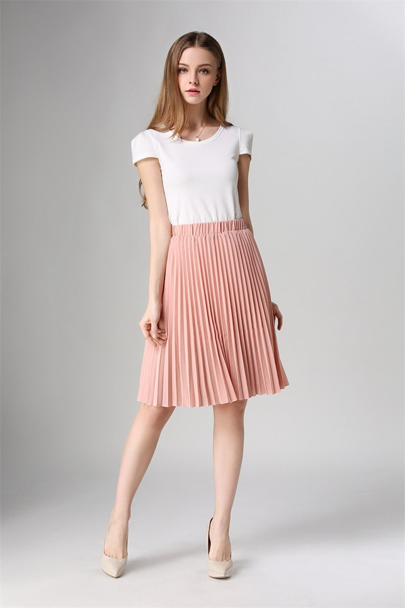 Autumn Women  Elastic High Waist Pleated Skirt - friipe