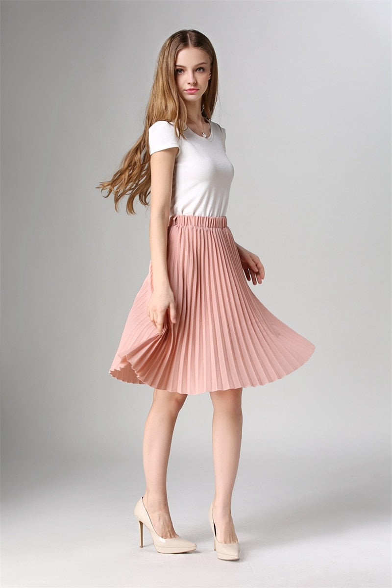 Autumn Women  Elastic High Waist Pleated Skirt - friipe