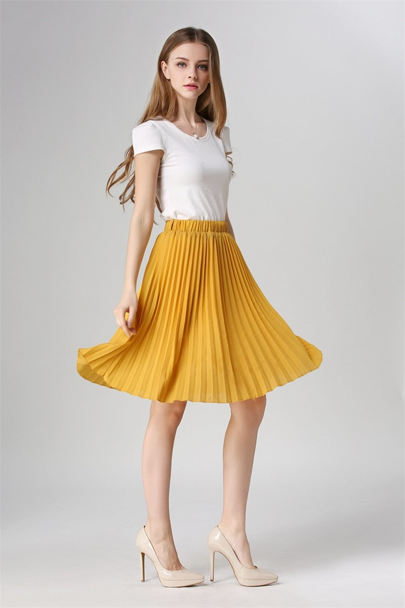 Autumn Women  Elastic High Waist Pleated Skirt - friipe