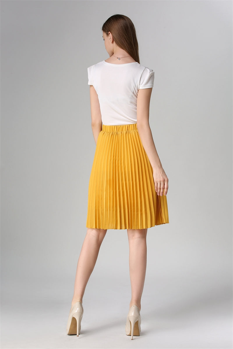 Autumn Women  Elastic High Waist Pleated Skirt - friipe