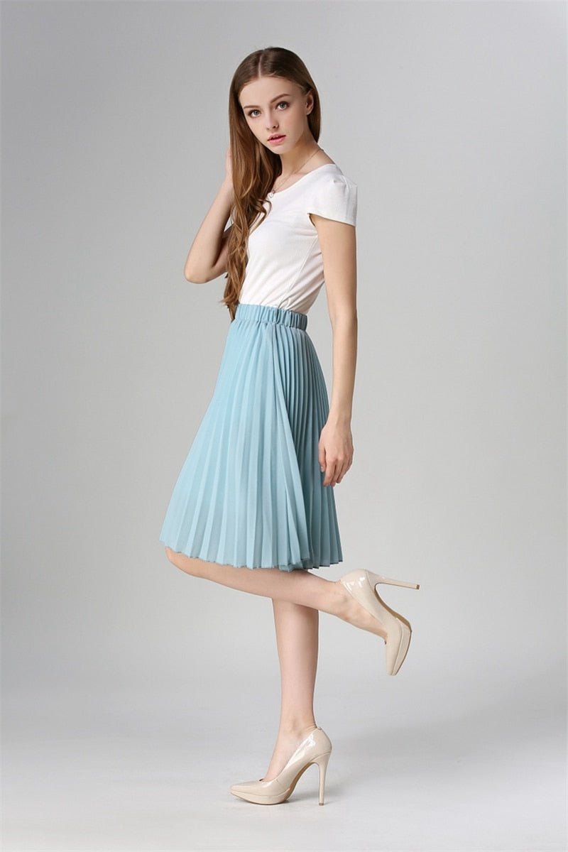 Autumn Women  Elastic High Waist Pleated Skirt - friipe