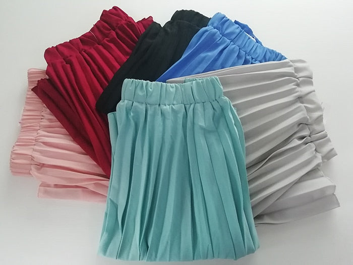 Autumn Women  Elastic High Waist Pleated Skirt - friipe