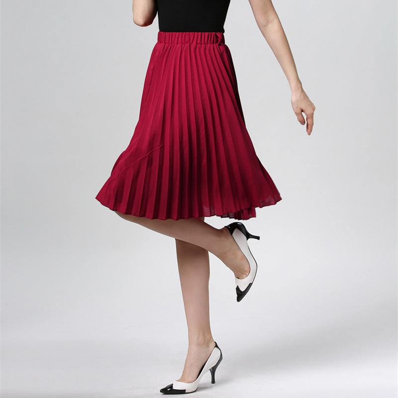 Autumn Women  Elastic High Waist Pleated Skirt - friipe