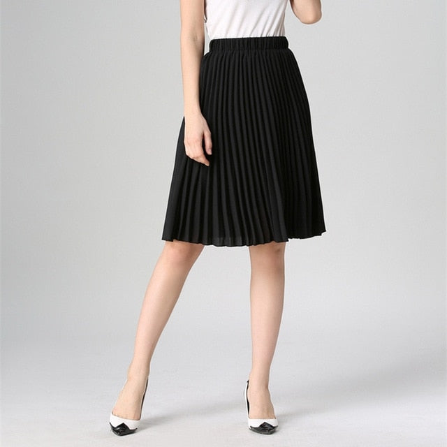 Autumn Women  Elastic High Waist Pleated Skirt - friipe