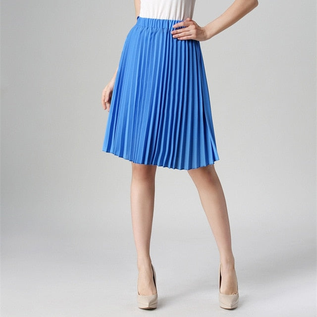 Autumn Women  Elastic High Waist Pleated Skirt - friipe