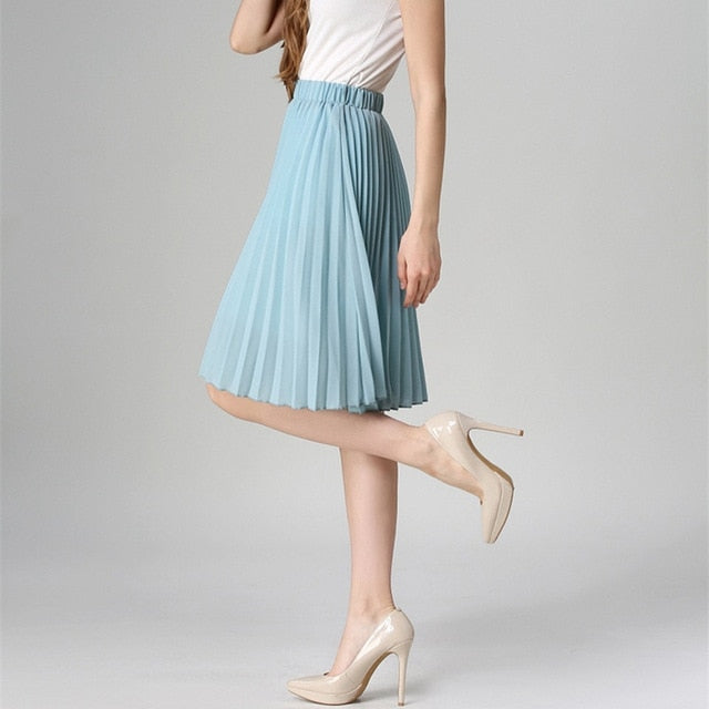 Autumn Women  Elastic High Waist Pleated Skirt - friipe